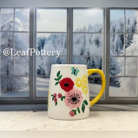 Butterfly Floral Multi Colored Ceramic 18oz Mug - Picture 1 of 9